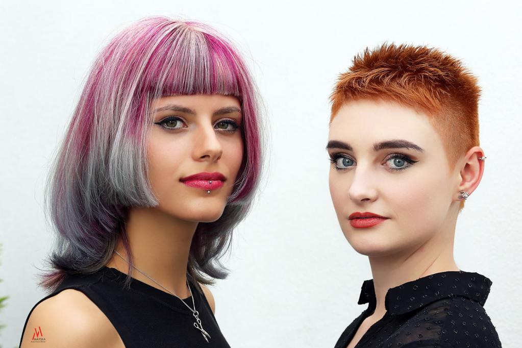 Pink-Grey und Kupfer-Orange. Haarschnitte: Melvin. 